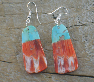 Native American Earrings Spiney Oyster & Turquoise Inlay